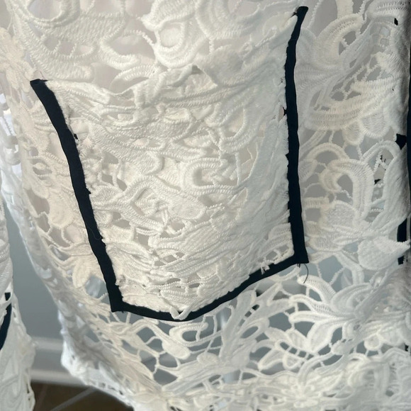 Ming Wang Sz S magnificent openwork white/black trim lace jacket Heritage lovely - Picture 6 of 15